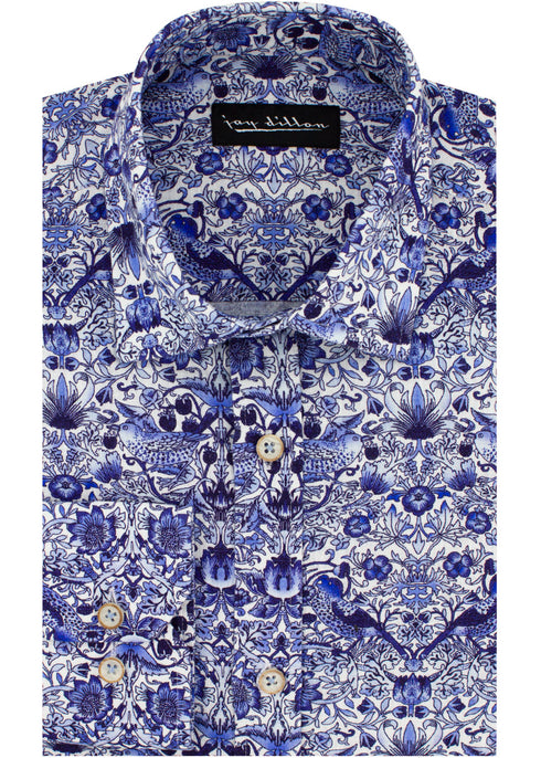 Flora and Fauna Cotton-Linen Shirt - Blue